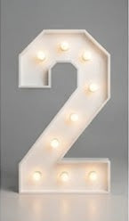 Wood marquee NUMBER 2, handmade with warm LED lighting for rent in Houston, TX and surrounding areas.