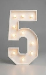 Wood marquee NUMBER 5, handmade with warm LED lighting for rent in Houston, TX and surrounding areas.