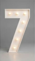 Wood marquee NUMBER 7, handmade with warm LED lighting for rent in Houston, TX and surrounding areas.