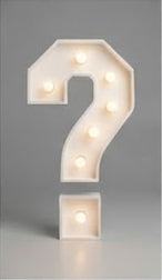 Wood marquee SYMBOL QUESTION MARK, handmade with warm LED lighting for rent in Houston, TX and surrounding areas.
