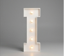 Wood marquee letter I, handmade with warm LED lighting for rent in Houston, TX and surrounding areas.