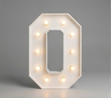 Wood marquee letter O, handmade with warm LED lighting for rent in Houston, TX and surrounding areas.