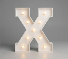 Wood marquee letter X, handmade with warm LED lighting for rent in Houston, TX and surrounding areas.